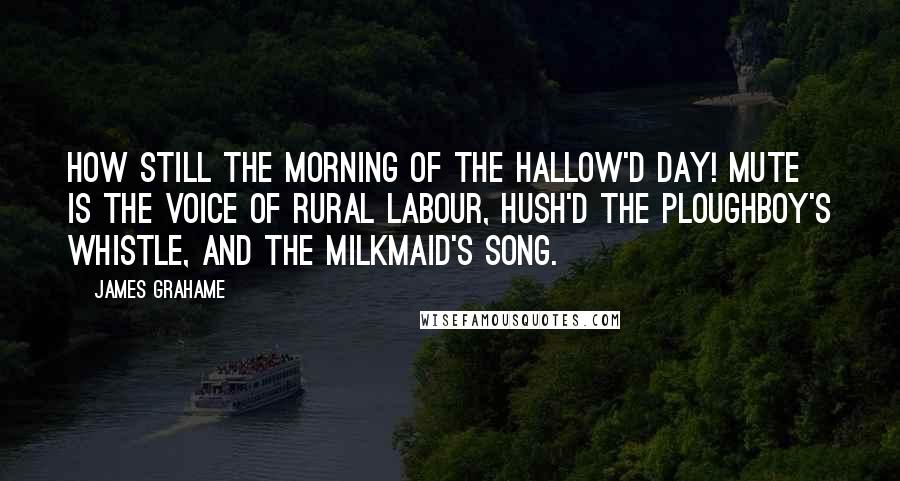 James Grahame Quotes: How still the morning of the hallow'd day! Mute is the voice of rural labour, hush'd The ploughboy's whistle, and the milkmaid's song.