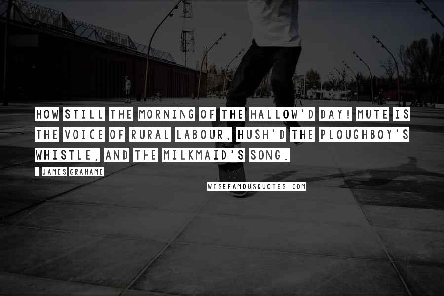 James Grahame Quotes: How still the morning of the hallow'd day! Mute is the voice of rural labour, hush'd The ploughboy's whistle, and the milkmaid's song.