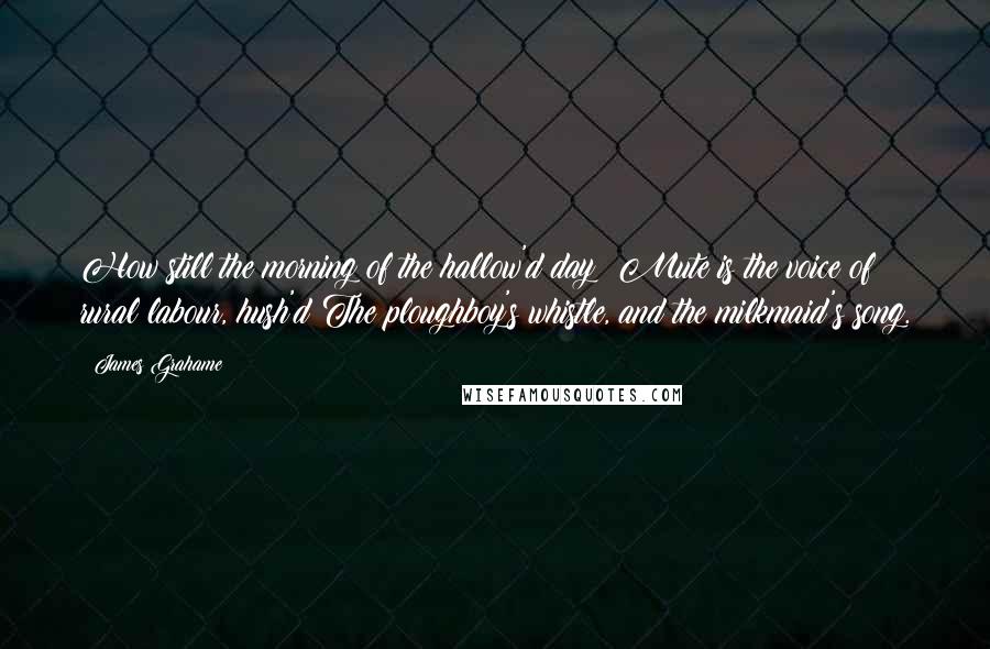 James Grahame Quotes: How still the morning of the hallow'd day! Mute is the voice of rural labour, hush'd The ploughboy's whistle, and the milkmaid's song.