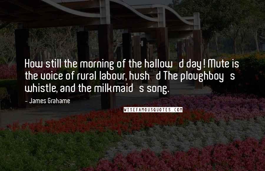 James Grahame Quotes: How still the morning of the hallow'd day! Mute is the voice of rural labour, hush'd The ploughboy's whistle, and the milkmaid's song.