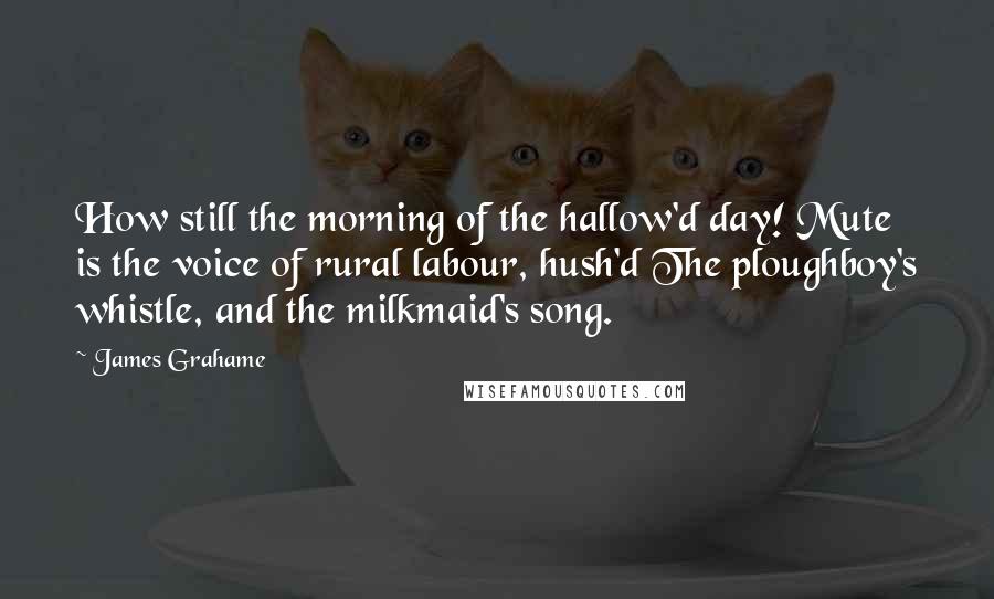 James Grahame Quotes: How still the morning of the hallow'd day! Mute is the voice of rural labour, hush'd The ploughboy's whistle, and the milkmaid's song.