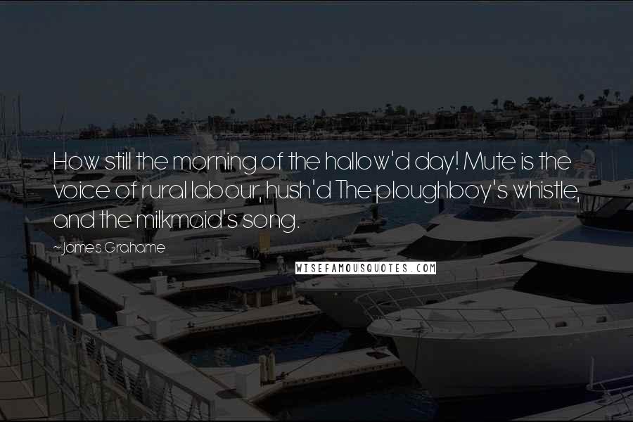 James Grahame Quotes: How still the morning of the hallow'd day! Mute is the voice of rural labour, hush'd The ploughboy's whistle, and the milkmaid's song.