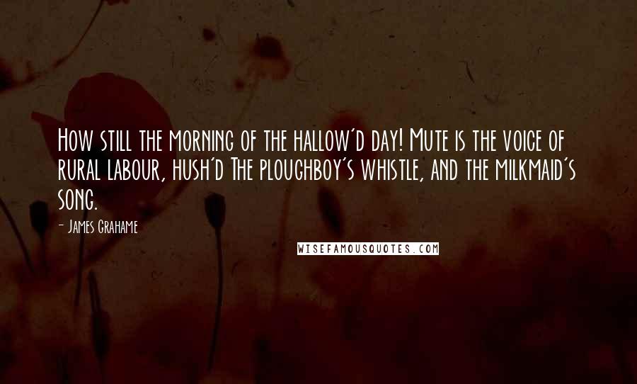 James Grahame Quotes: How still the morning of the hallow'd day! Mute is the voice of rural labour, hush'd The ploughboy's whistle, and the milkmaid's song.