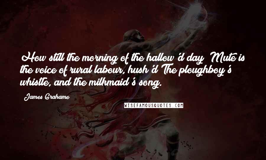 James Grahame Quotes: How still the morning of the hallow'd day! Mute is the voice of rural labour, hush'd The ploughboy's whistle, and the milkmaid's song.