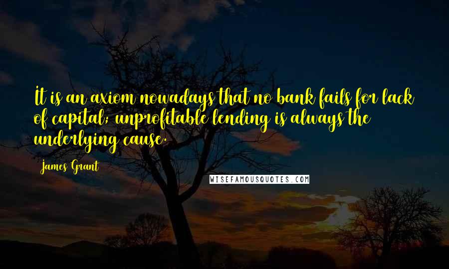 James Grant Quotes: It is an axiom nowadays that no bank fails for lack of capital; unprofitable lending is always the underlying cause.