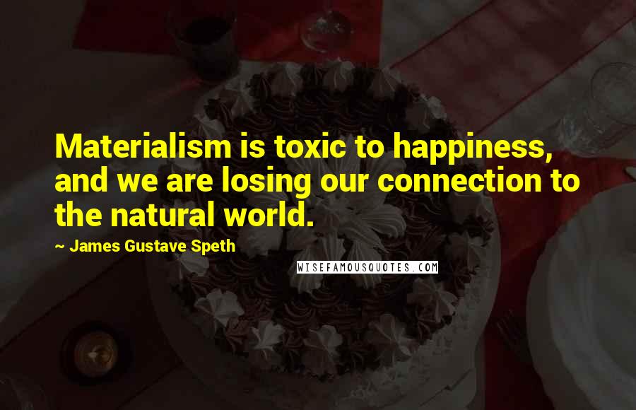 James Gustave Speth Quotes: Materialism is toxic to happiness, and we are losing our connection to the natural world.