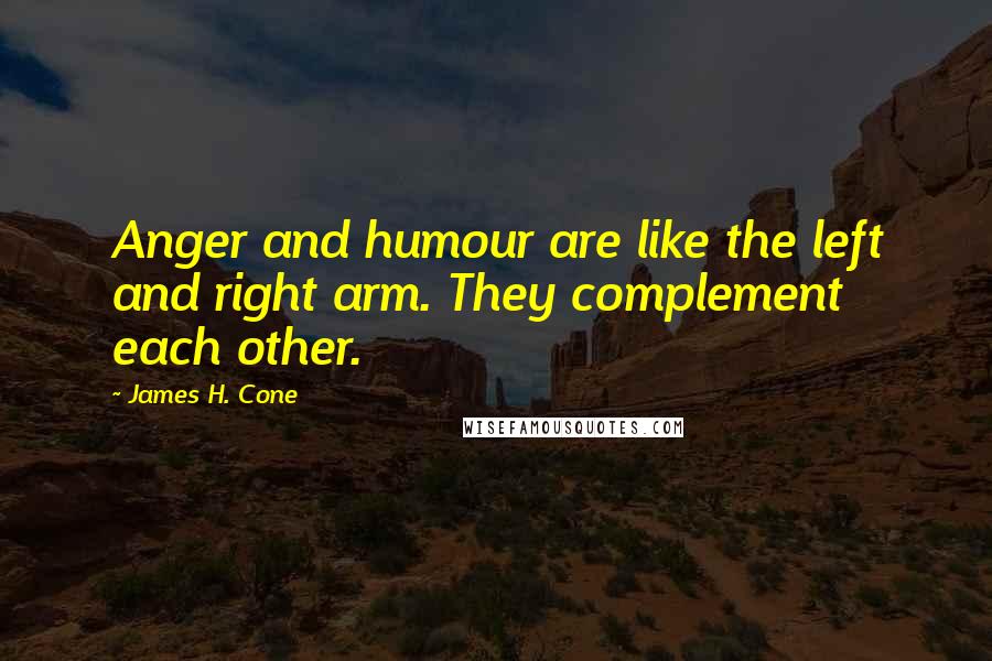 James H. Cone Quotes: Anger and humour are like the left and right arm. They complement each other.