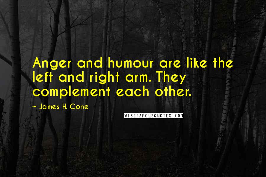 James H. Cone Quotes: Anger and humour are like the left and right arm. They complement each other.