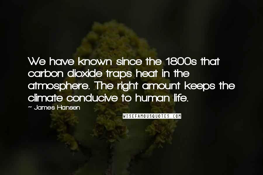 James Hansen Quotes: We have known since the 1800s that carbon dioxide traps heat in the atmosphere. The right amount keeps the climate conducive to human life.