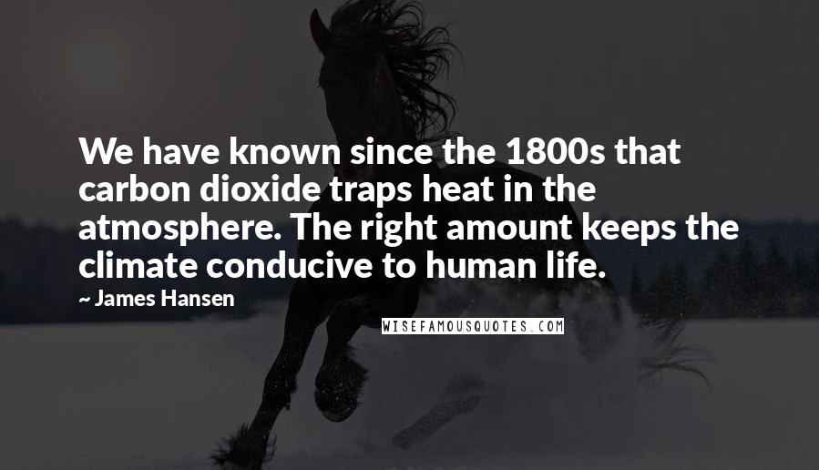 James Hansen Quotes: We have known since the 1800s that carbon dioxide traps heat in the atmosphere. The right amount keeps the climate conducive to human life.