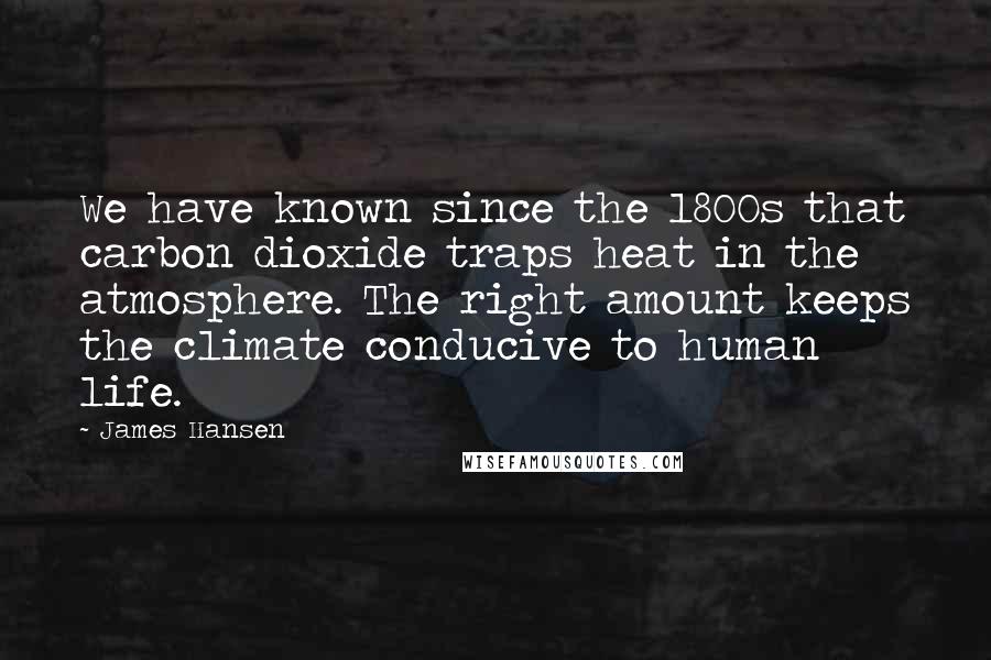 James Hansen Quotes: We have known since the 1800s that carbon dioxide traps heat in the atmosphere. The right amount keeps the climate conducive to human life.