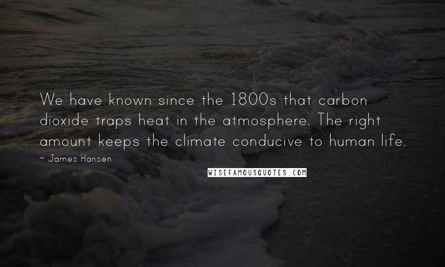 James Hansen Quotes: We have known since the 1800s that carbon dioxide traps heat in the atmosphere. The right amount keeps the climate conducive to human life.