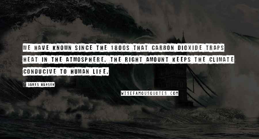 James Hansen Quotes: We have known since the 1800s that carbon dioxide traps heat in the atmosphere. The right amount keeps the climate conducive to human life.