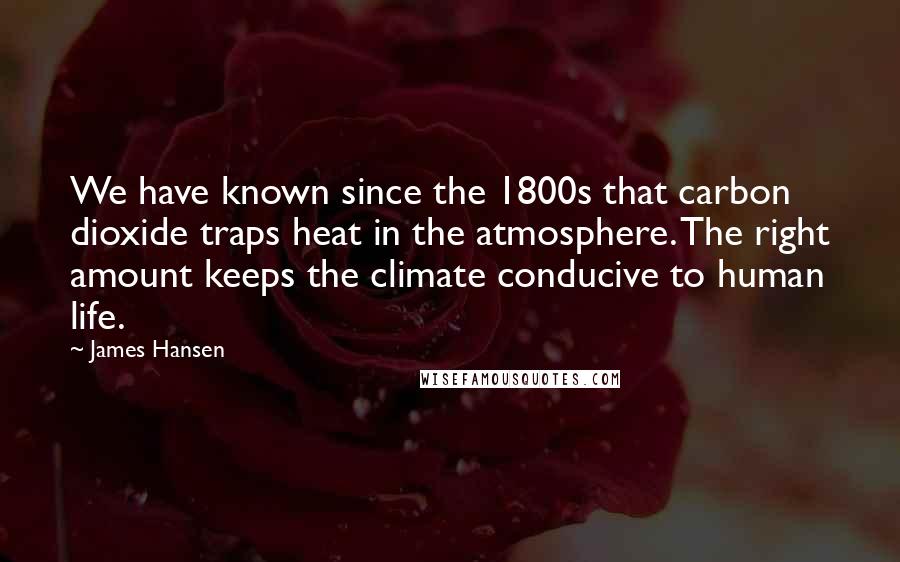 James Hansen Quotes: We have known since the 1800s that carbon dioxide traps heat in the atmosphere. The right amount keeps the climate conducive to human life.
