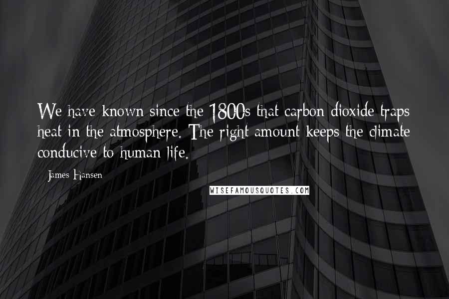 James Hansen Quotes: We have known since the 1800s that carbon dioxide traps heat in the atmosphere. The right amount keeps the climate conducive to human life.