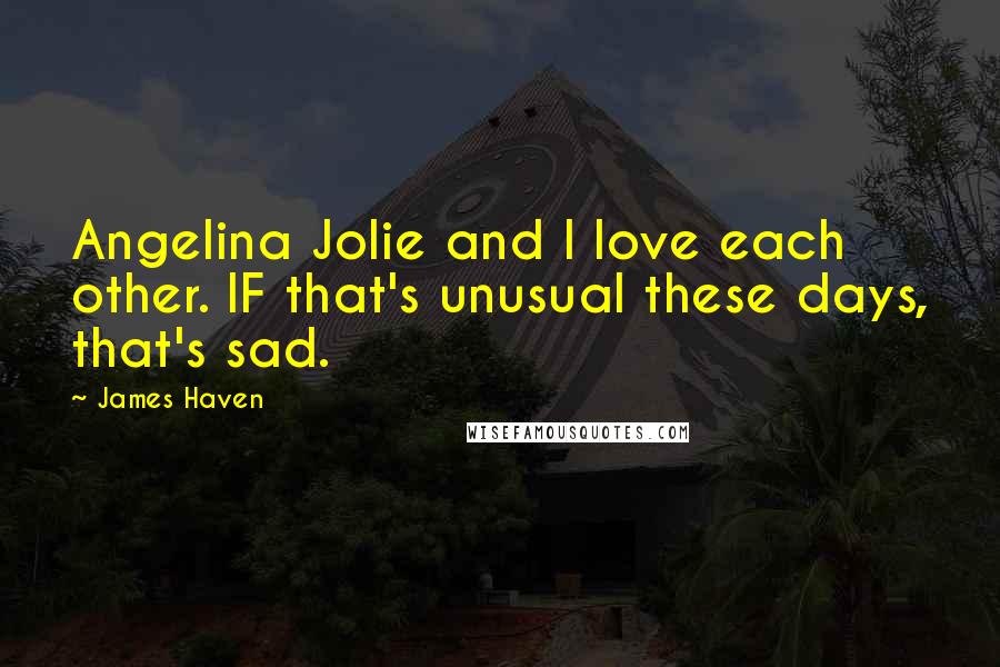 James Haven Quotes: Angelina Jolie and I love each other. IF that's unusual these days, that's sad.