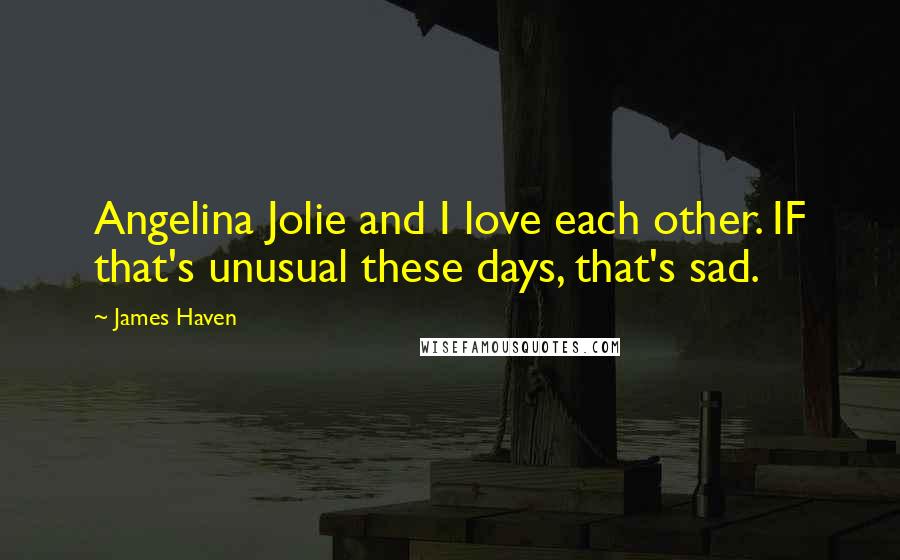 James Haven Quotes: Angelina Jolie and I love each other. IF that's unusual these days, that's sad.