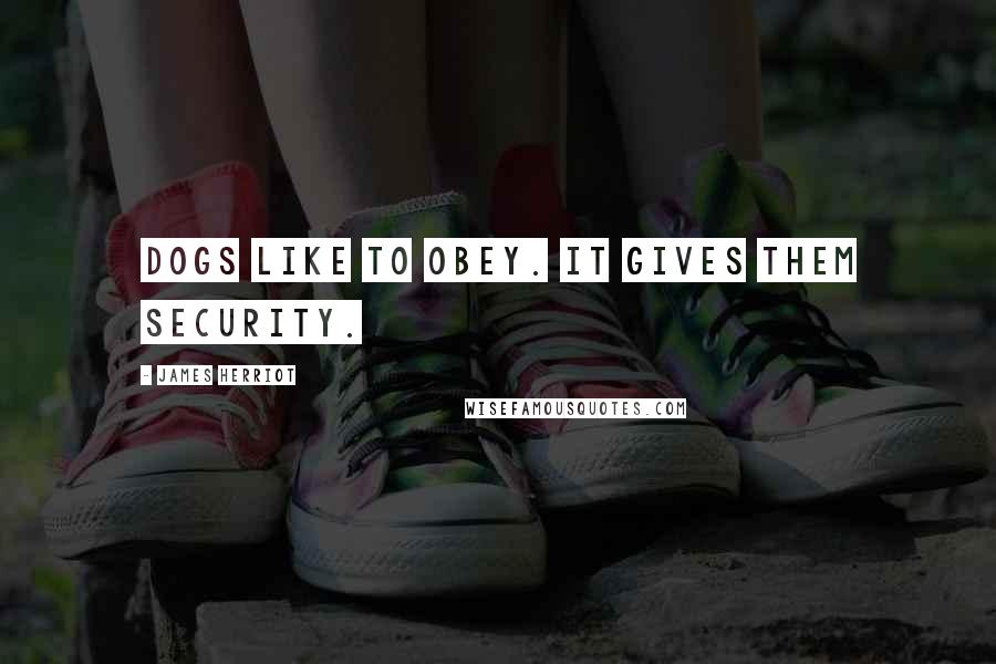 James Herriot Quotes: Dogs like to obey. It gives them security.