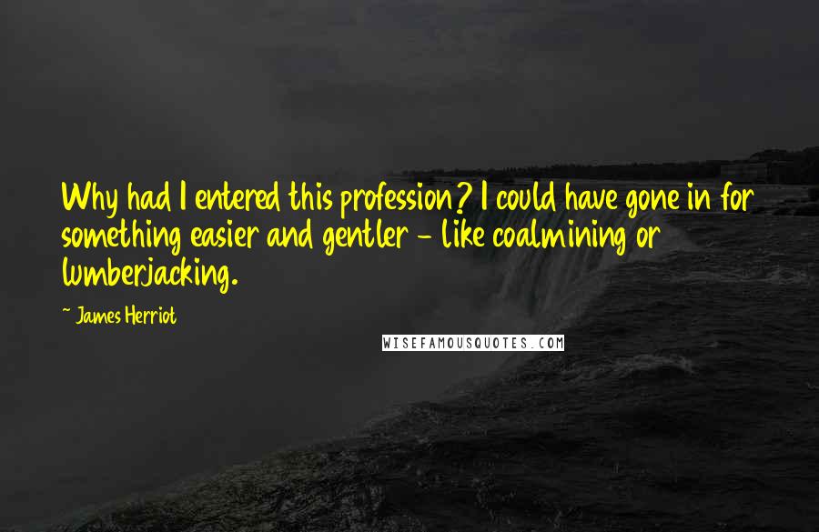 James Herriot Quotes: Why had I entered this profession? I could have gone in for something easier and gentler - like coalmining or lumberjacking.