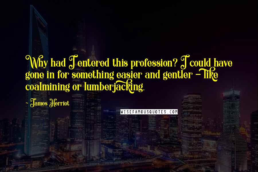 James Herriot Quotes: Why had I entered this profession? I could have gone in for something easier and gentler - like coalmining or lumberjacking.