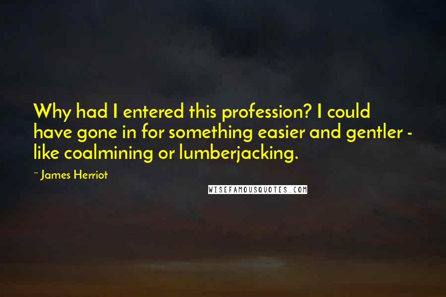 James Herriot Quotes: Why had I entered this profession? I could have gone in for something easier and gentler - like coalmining or lumberjacking.