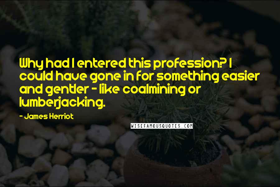 James Herriot Quotes: Why had I entered this profession? I could have gone in for something easier and gentler - like coalmining or lumberjacking.