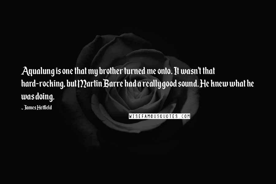 James Hetfield Quotes: Aqualung is one that my brother turned me onto. It wasn't that hard-rocking, but Martin Barre had a really good sound. He knew what he was doing.