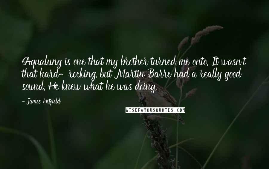 James Hetfield Quotes: Aqualung is one that my brother turned me onto. It wasn't that hard-rocking, but Martin Barre had a really good sound. He knew what he was doing.