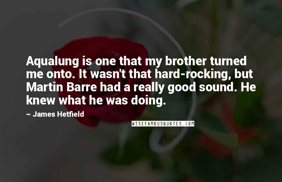 James Hetfield Quotes: Aqualung is one that my brother turned me onto. It wasn't that hard-rocking, but Martin Barre had a really good sound. He knew what he was doing.