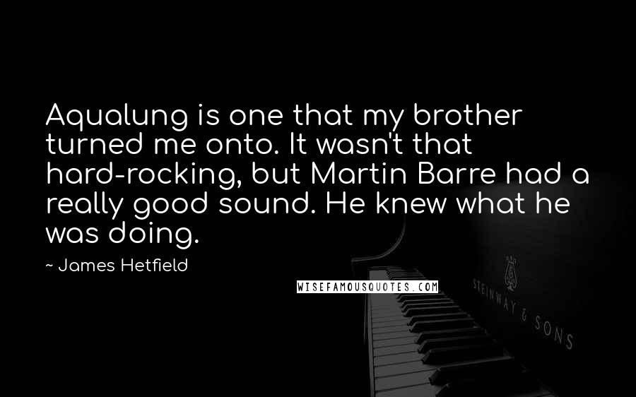 James Hetfield Quotes: Aqualung is one that my brother turned me onto. It wasn't that hard-rocking, but Martin Barre had a really good sound. He knew what he was doing.