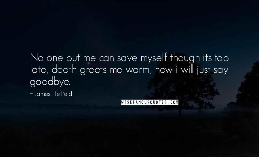 James Hetfield Quotes: No one but me can save myself though its too late, death greets me warm, now i will just say goodbye.