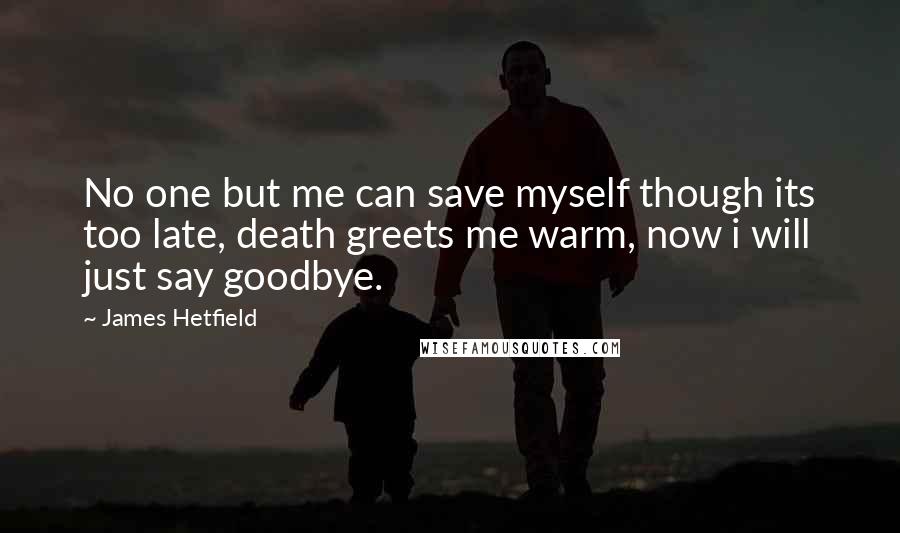 James Hetfield Quotes: No one but me can save myself though its too late, death greets me warm, now i will just say goodbye.