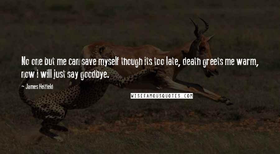 James Hetfield Quotes: No one but me can save myself though its too late, death greets me warm, now i will just say goodbye.