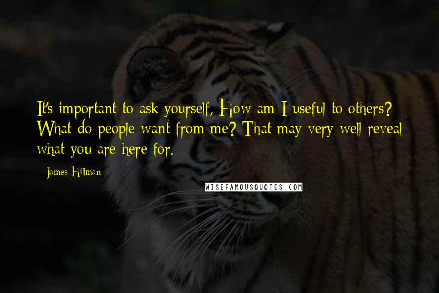 James Hillman Quotes: It's important to ask yourself, How am I useful to others? What do people want from me? That may very well reveal what you are here for.