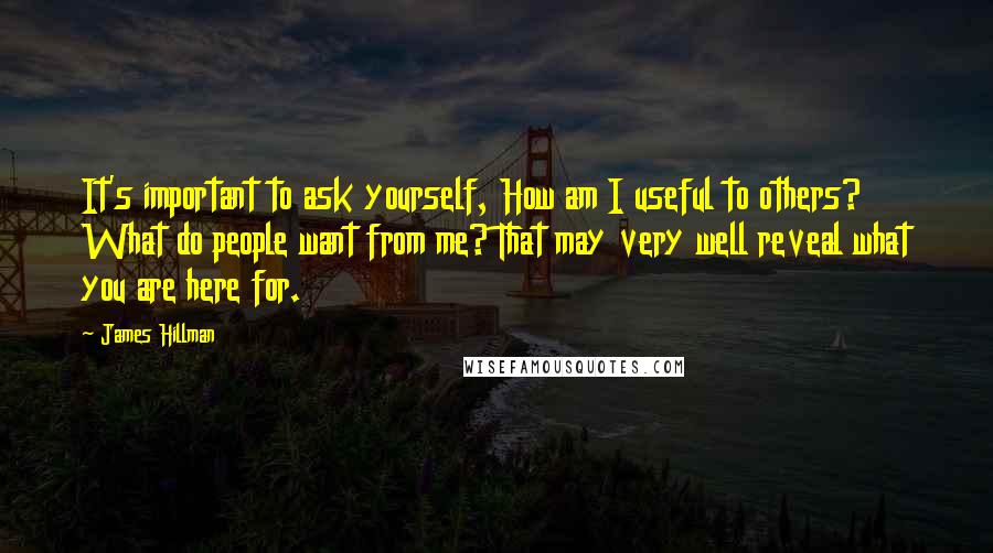 James Hillman Quotes: It's important to ask yourself, How am I useful to others? What do people want from me? That may very well reveal what you are here for.