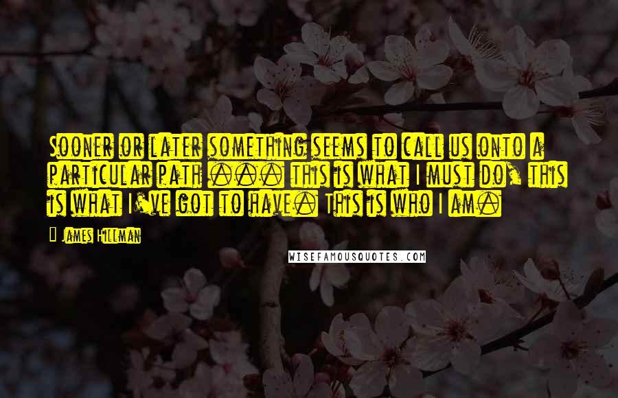 James Hillman Quotes: Sooner or later something seems to call us onto a particular path ... this is what I must do, this is what I've got to have. This is who I am.