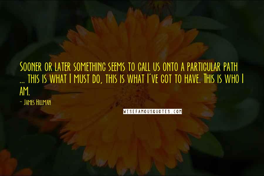 James Hillman Quotes: Sooner or later something seems to call us onto a particular path ... this is what I must do, this is what I've got to have. This is who I am.