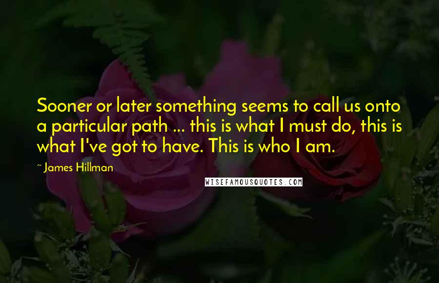 James Hillman Quotes: Sooner or later something seems to call us onto a particular path ... this is what I must do, this is what I've got to have. This is who I am.