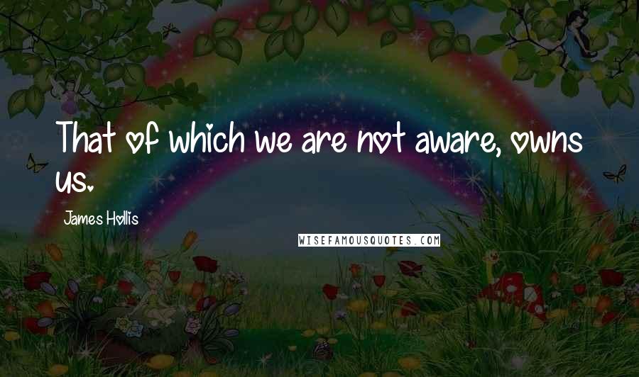 James Hollis Quotes: That of which we are not aware, owns us.