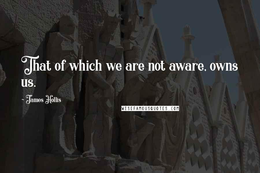 James Hollis Quotes: That of which we are not aware, owns us.