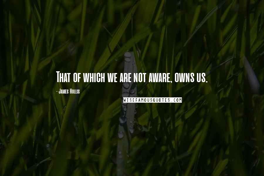 James Hollis Quotes: That of which we are not aware, owns us.