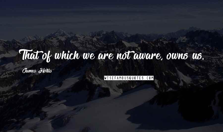 James Hollis Quotes: That of which we are not aware, owns us.