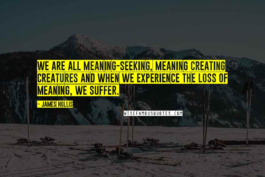 James Hollis Quotes: We are all meaning-seeking, meaning creating creatures and when we experience the loss of meaning, we suffer.