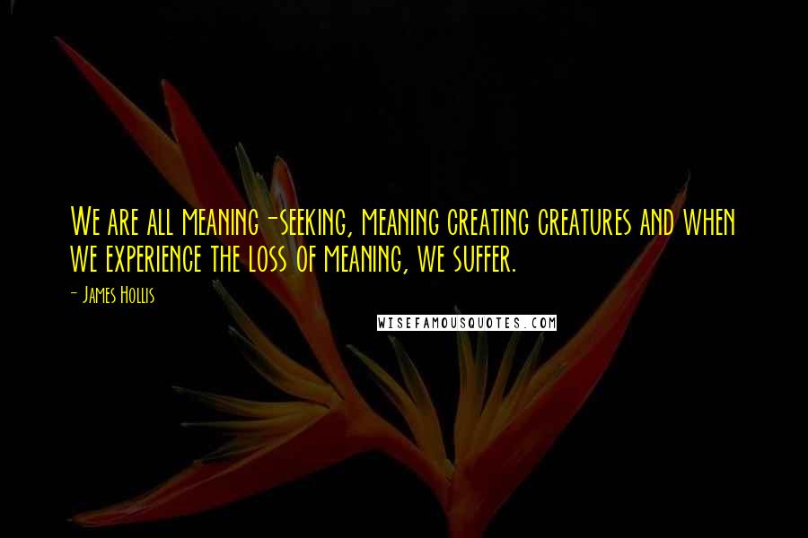 James Hollis Quotes: We are all meaning-seeking, meaning creating creatures and when we experience the loss of meaning, we suffer.