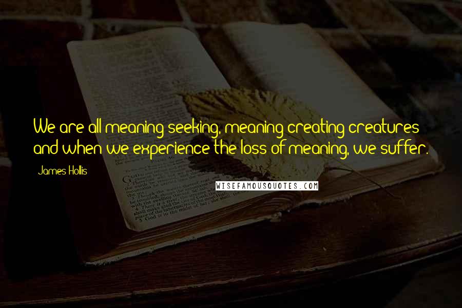 James Hollis Quotes: We are all meaning-seeking, meaning creating creatures and when we experience the loss of meaning, we suffer.