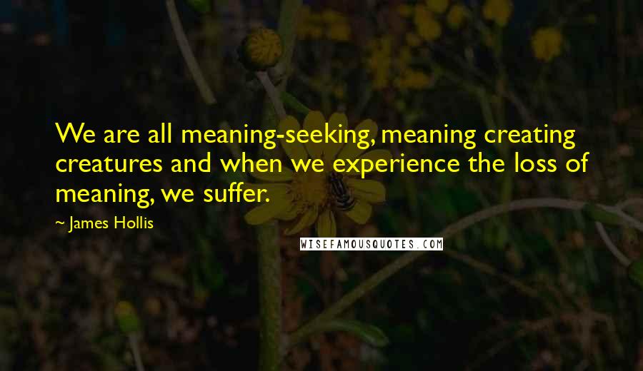 James Hollis Quotes: We are all meaning-seeking, meaning creating creatures and when we experience the loss of meaning, we suffer.