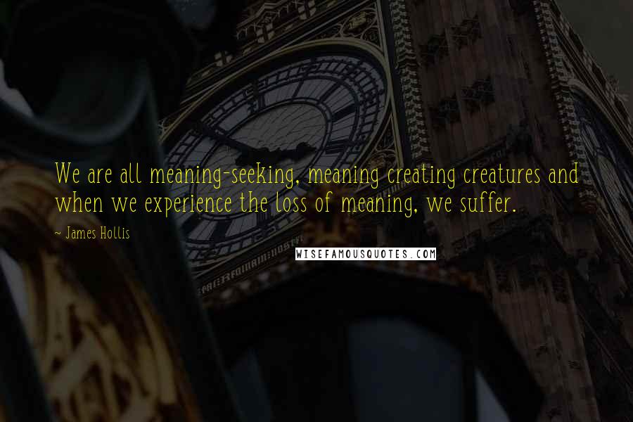 James Hollis Quotes: We are all meaning-seeking, meaning creating creatures and when we experience the loss of meaning, we suffer.