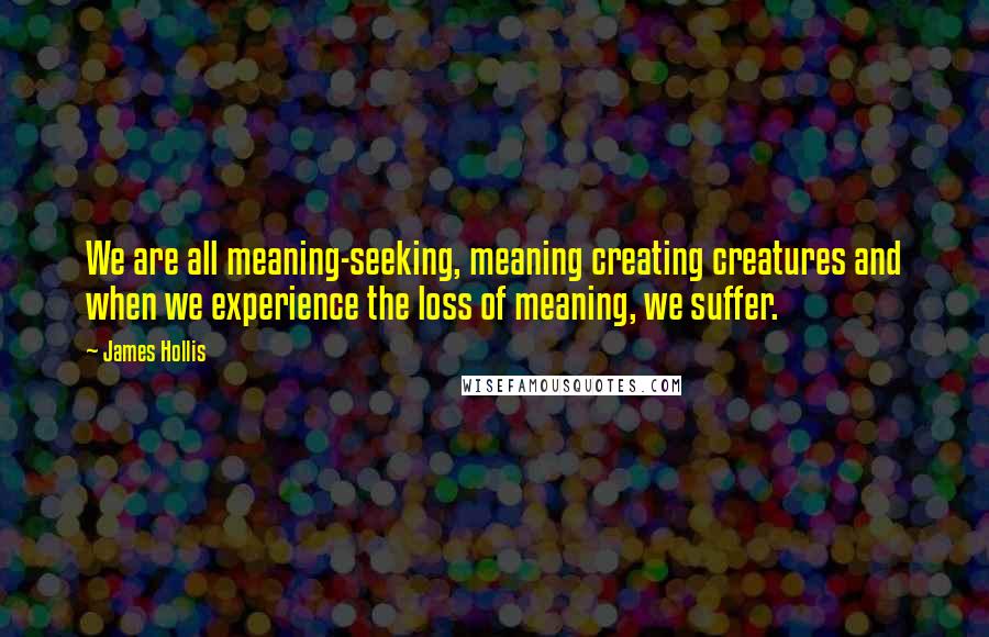 James Hollis Quotes: We are all meaning-seeking, meaning creating creatures and when we experience the loss of meaning, we suffer.