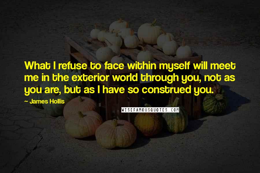James Hollis Quotes: What I refuse to face within myself will meet me in the exterior world through you, not as you are, but as I have so construed you.