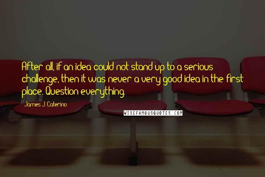 James J. Caterino Quotes: After all, if an idea could not stand up to a serious challenge, then it was never a very good idea in the first place. Question everything.